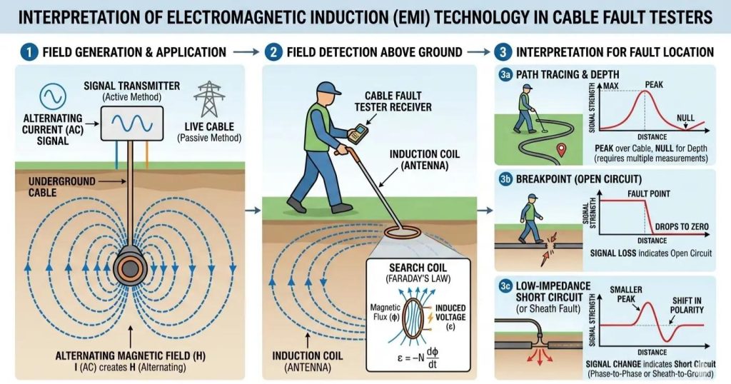 electromagnetic induction in cable fault testers