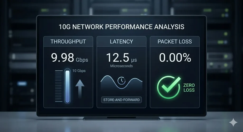 10 G network performance test: latency. throughput